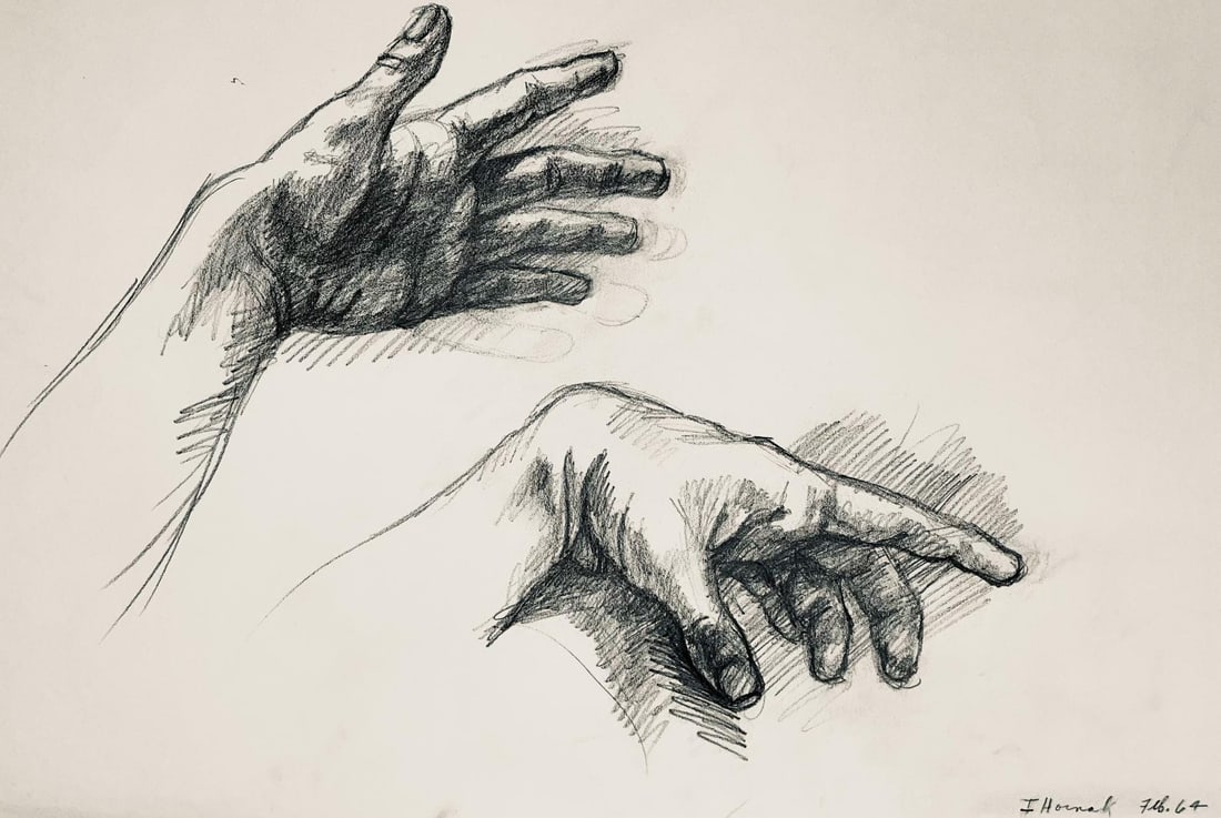 Ian Hornak, Renaissance Hand Study, 1964, Original Drawing (1 of 3)