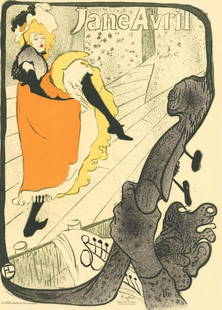 Henri De Toulouse-Lautrec, Jane Avril, Les Affiches De Toulouse-Lautrec, Lithograph: Lithograph on grand vlin Filigran a sa marque paper. Paper size: 12.5 x 9.75 inches; image size: 11.02 x 7.87 inches. Excellent condition. Inscription: Signed in the plate and unnumbered, as issued. N