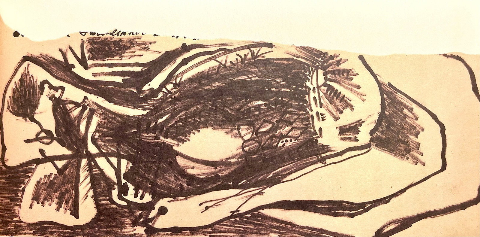 Jackson Pollock, Composition, Jackson Pollock, The Last Sketchbook, Lithograph: Lithograph on vlin Mohawk paper. Inscription: unsigned and unnumbered, as issued. Paper Size: 5 x 12 inches. Excellent condition. Notes: From the album, Jackson Pollock, The Last Sketchbook, 1982. Pub