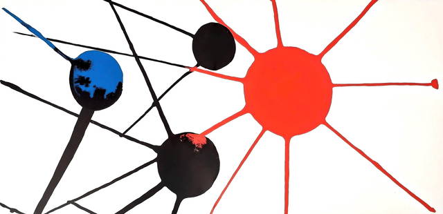 Alexander Calder, Composition, Derrire Le Miroir, Lithograph: Lithograph on vlin paper. Paper Size: 10.75 x 22 inches. Excellent condition, with centerfold, as issued. Inscription: Unsigned and unnumbered, as issued. Notes: From the volume, Calder Autobiographie