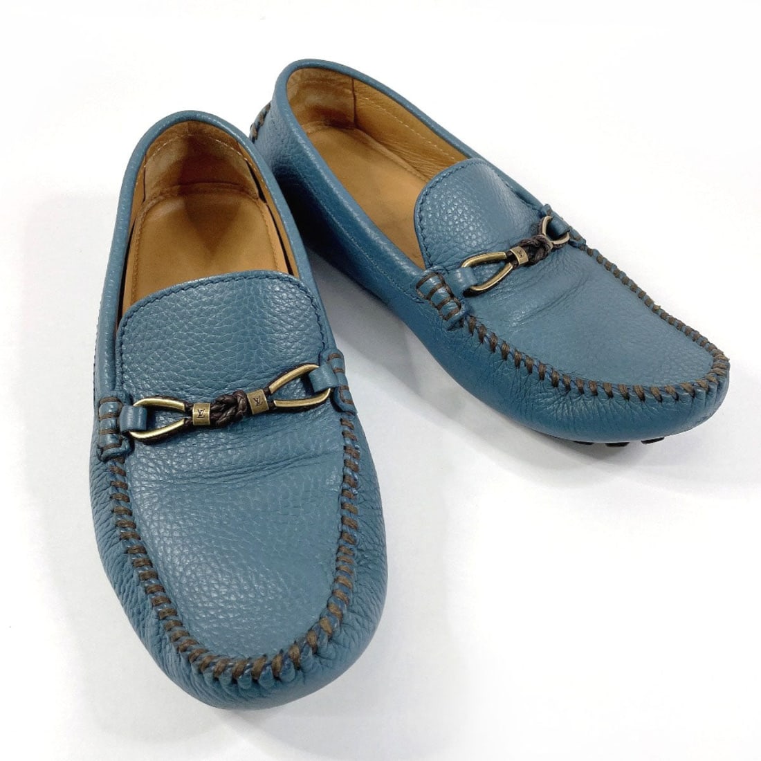 Louis Vuitton Loafers Leather Blue Raspail Line Mens M 7: Material: Leather Gender: Mens Pattern: Raspail Line Brand: LOUIS VUITTON Item: loafers Line: Raspail Line Gender: mens Color: blue Material: leather Accessories: None Notation Size: M 7 / US size?8 S