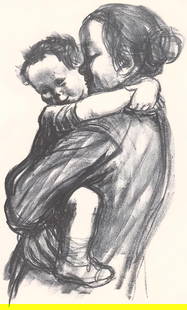 Kthe Kollwitz, Boy With Arms Around Mothers Neck (Mutter Mit Jungen, Seine Arme Um Ihren Hals),: Lithograph on vlin paper. Paper size: 19 x 16 inches. Excellent condition, with centerfold, as issued. Unsigned and unnumbered, as issued. Notes: From the folio, Kthe Kollwitz, Ten Lithographs, 1941.