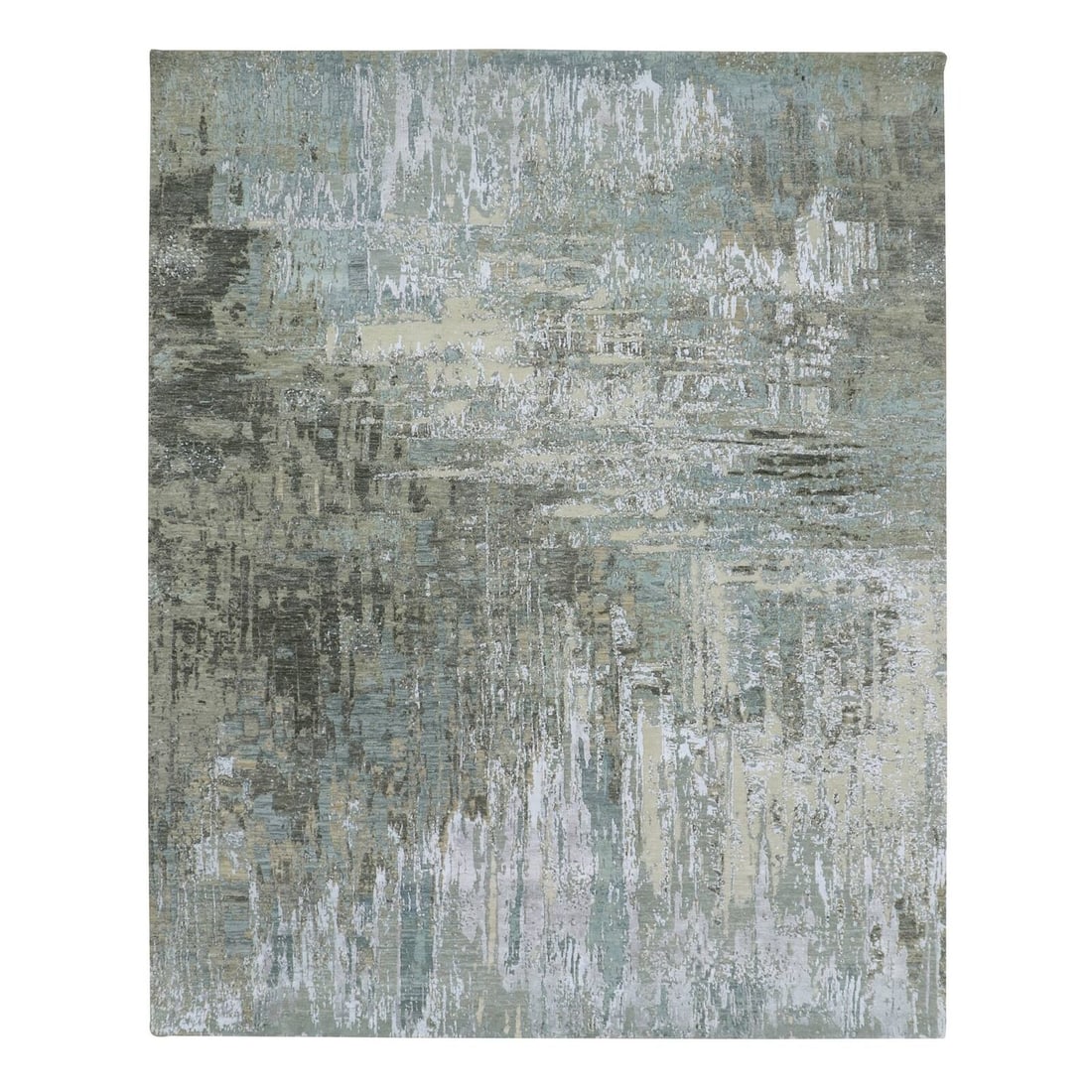 8'1"X10' Shades Of Gray Hand Knotted Abstract With Galaxy Design Wool Rug: Style: Abstract Type: Indoor Material: Wool Color: Grey Item Length: 120 Item Width: 97 Rug Type: Hand Knotted Pile: Wool Shape: Rectangular Field Color: Grey Size: 8"1" x 10"0" / 246 CM X 305 CM Age: