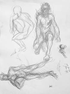 Ian Hornak, Renaissance Male Nude Figure Study, 1963, Original Drawing: Graphite on vlin paper, circa 1963. Paper Size: 23 x 18 inches. Good condition, consistent with age. Inscription: Unsigned, Estate stamped, verso. Provenance: Estate of Ian Hornak, East Hampton. Notes