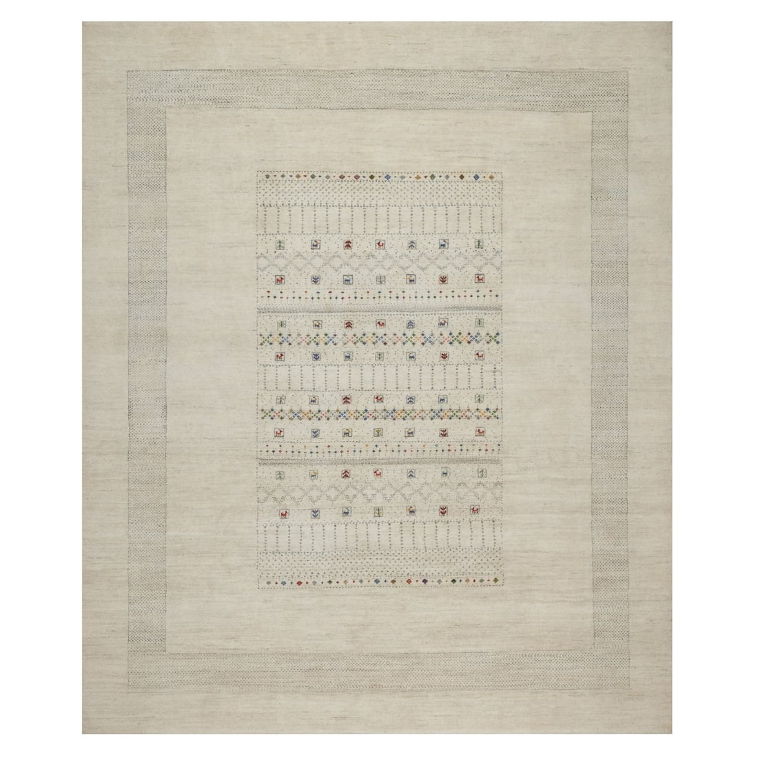 8'1"X10' White Modern Lori Buft Animal Figurines Wool Hand Knotted Rug: Style: Modern Type: Indoor Material: Wool Color: Ivory Item Length: 120 Item Width: 97 Rug Type: Hand Knotted Pile: Wool Shape: Rectangular Field Color: Ivory Size: 8"1" x 10"0" / 246 CM X 305 CM Age: