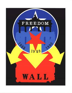 Robert Indiana The Wall " Serigraph Pop Art Black, Blue, Red, Yello: Artist: Robert Indiana Title: The Wall Year: 1997 Signed: No Medium: Serigraph Paper Size: 22 x 17 inches ( 56 x 43 cm ) Image Size: 18.25 x 14 inches ( 46 x 36 cm ) Edition Size: 395 Framed: No Condi