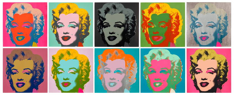 Andy Warhol, Marilyn Monroe, Suite Of Ten, Official Edition, Sunday B. Morning, Silkscreens: Official edition, Andy Warhol, Sunday B. Morning, suite of ten silkscreens on museum boards. Paper Size: 35 x 23 inches, each. Excellent condition. Inscription: published by Sunday B. Morning, and fil