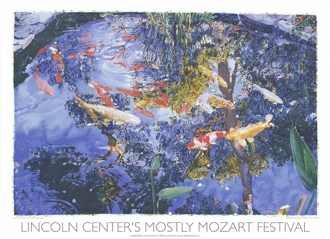 Joseph Raffael Pond With Goldfish " Serigraph Realism Blue, M: Artist: Joseph Raffael Title: Pond with Goldfish Year: 2004 Signed: No Medium: Serigraph Paper Size: 33.25 x 45.75 inches ( 84 x 116 cm ) Image Size: 28.5 x 42.5 inches ( 72 x 108 cm ) Edition Size: 5