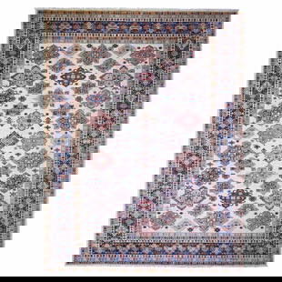 9'2"X11'10" Smoky White Wool Hand Knotted Afghan Super Kazak Oriental Rug: Style: Kazak Type: Indoor Material: Wool Color: Ivory Item Length: 142 Item Width: 110 Rug Type: Hand Knotted Pile: Wool Shape: Rectangular Field Color: Ivory Size: 9"2" x 11"10" / 279 CM X 361 CM Age