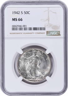1942-S Walking Liberty Silver Half Dollar Ms66 Ngc: Certification: NGC Circulated/Uncirculated: Uncirculated Year: 1942 Mint Location: 30.00 millimeters Km Number: 142 Denomination: 50C Grade: MS66 Composition: 90% Silver 10% Copper Coin: Liberty Walki