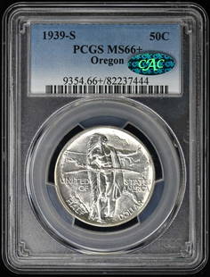 Oregon 1939-S 50C Silver Commemorative Half Dollar Pcgs Ms66+ (Cac): Certification: PCGS Certification Number: 82237444 Grade: MS66+ Year: 1939 Denomination: Oregon 50c Circulated/Uncirculated: Uncirculated Mint Location: San Francisco Designation: NONE Grade Add On: C