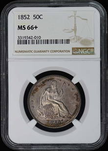1852 Seated Liberty Half Dollar No Motto 50C Ngc Ms66+: Certification: NGC Certification Number: 3319342010 Grade: MS66+ Year: 1852 Circulated/Uncirculated: Uncirculated Mint Location: Philadelphia Designation: NONE Denomination Type: Liberty Seated Half D