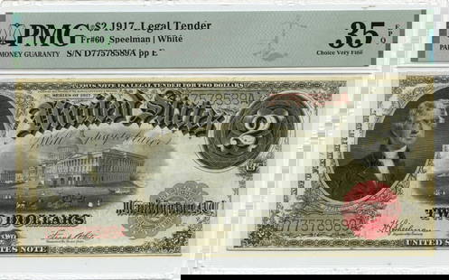 1917 $2 Legal Tender Pmg Ch35 Fr#60 Epq: Circulated/Uncirculated: Circulated Certification: PMG Certification Number: 2202748023 Grade: VF35 Grade Designation: EPQ Year: 1917 Product Disclaimer: Grades are third-party opinions; authenticity