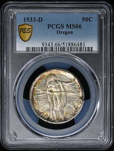 1933-D Oregon 50C Half Dollar Silver Commemorative Pcgs Ms66: Certification: PCGS Certification Number: 51886481 Grade: MS66 Year: 1933 Denomination: Oregon 50c Circulated/Uncirculated: Uncirculated Mint Location: Denver Designation: NONE Grade Add On: NONE Prod