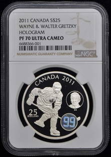 2011 Canada Wayne & Walter Gretzky $25 Ngc Pf70 Uc: Certification Number: 6688366001 Grade: PR70 Circulated/Uncirculated: Uncirculated Certification: NGC Product Disclaimer: Grades are third-party opinions; authenticity is guaranteed. Photos are part o