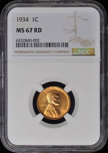1934 Wheat Reverse Lincoln Cent 1C Ngc Ms67Rd: Certification: NGC Certification Number: 6332840002 Grade: MS67 Year: 1934 Circulated/Uncirculated: Uncirculated Mint Location: Philadelphia Designation: RD Denomination Type: Lincoln Cent Grade Add O