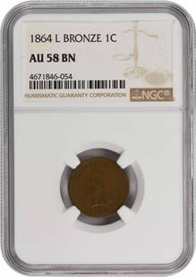 1864 Indian Cent L On Ribbon Au58Bn Ngc: Certification: NGC Circulated/Uncirculated: Circulated Year: 1864 Mint Location: Philadelphia Km Number: 90a Denomination: Small Cent Grade: AU Composition: 95% Copper 5% Tin and Zinc Coin: Indian Hea