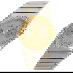 Omega Watches Quartz Stainless Steel Gold Constellation Day Date Diamond Bezel Gold Dial: Gender: Mens Brand: OMEGA Item: Watches Model: Constellation Day Date Diamond Bezel Gender: mens Color: gold Material: Stainless Steel, SSxK18YG, Diamond Specification: Movement : Quartz Display : Ana
