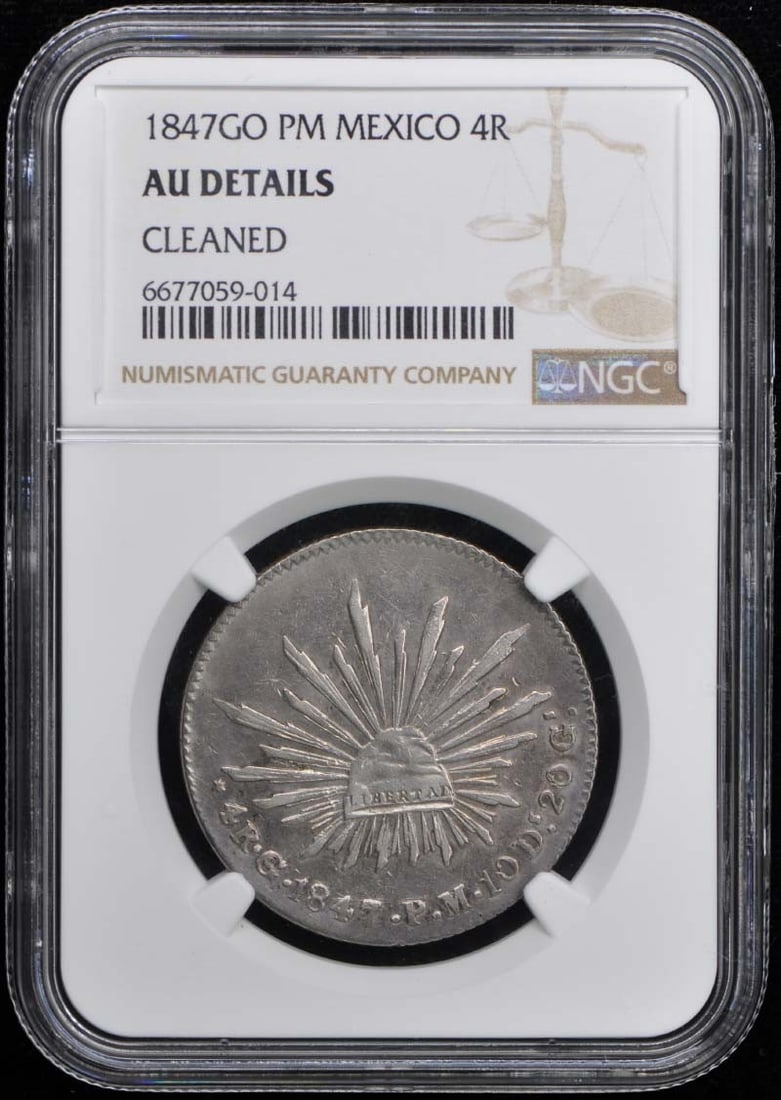 1847 Go Pm Mexico 4R Ngc Au Details: Circulated/Uncirculated: Uncirculated Year: 1847 Certification: NGC Certification Number: 6677059014 Grade: AU Details Product Disclaimer: Grades are third-party opinions; authenticity is guaranteed.