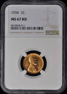 1934 Wheat Reverse Lincoln Cent 1C Ngc Ms67Rd: Certification: NGC Certification Number: 6818068011 Grade: MS67 Year: 1934 Circulated/Uncirculated: Uncirculated Mint Location: Philadelphia Designation: RD Denomination Type: Lincoln Cent Grade Add O