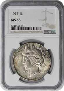 1927 Peace Silver Dollar Ms63 Ngc: Certification: NGC Circulated/Uncirculated: Uncirculated Year: 1927 Mint Location: Philadelphia Km Number: 150 Denomination: $1 Composition: 90% Silver 10% Copper Grade: MS63 Coin: Peace Designer: Ant
