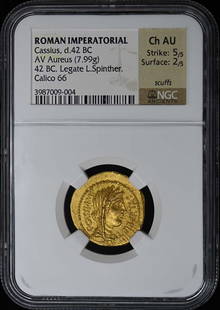 Cassius D.42 Bc Roman Imperatorial Aureus Ngc Ch Au Strike: 5/5 Surface: 2/5: Certification: NGC Grade: Ch AU Certification Number: 3987009004-1 Denomination: Ancient Roman Product Disclaimer: Grades are third-party opinions; authenticity is guaranteed. Photos are part of the d