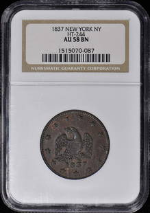 1837 New York Hard Times Token Ht-244 Ny Ngc Au58Bn: Circulated/Uncirculated: Circulated Grading Service: NGC Certification Number: 1515070087 Grade: AU58 Year Of Issue: 1837 Product Disclaimer: Grades are third-party opinions; authenticity is guarantee