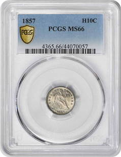 1857 Liberty Seated Silver Half Dime Ms66 Pcgs: Certification: PCGS Circulated/Uncirculated: Uncirculated Year: 1857 Mint Location: No Mint Mark Km Number: A62.2 Denomination: Half Dime Grade: 1100.00 Composition: Silver Coin: Seated Product Discla