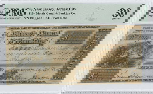1841 $10 Nj Jersey City Morris Canal Banking Pmg 30 Vf Post Note Obsolete: Certification: PMG Certification Number: 1860119004 Grade: VF30 Circulated/Uncirculated: Circulated Denomination: Obsolete Note Product Disclaimer: Grades are third-party opinions; authenticity is gua
