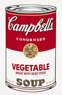 Andy Warhol, Campbells Soup, Vegetable, Official Edition, Sunday B. Morning, Silkscreen: Official edition, Andy Warhol, Sunday B. Morning, silkscreen on museum board. Paper Size: 35 x 23 inches. Excellent condition. Inscription: published by Sunday B. Morning, and fill in your own signatu