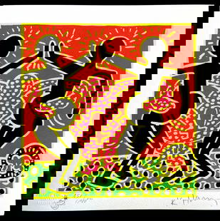Keith Haring Lithograph Coa Signed Numbered With Certified Pencil: Keith Haring Lithograph Signed Numbered Pencil Certified Keith Haring " Fertility Suite - without title " Chromolithograph printed in 1989 in 180 copies by Atlantis Verlag, Freiburg 32 x 32 cm Keith H