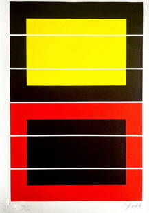 Donald Judd Lithograph Coa Signed Op Numbered In Pencil Crayon 180: Donald Judd Lithograph Signed COA Numbered In Pencil Crayon 180 Donald Judd " without title " Chromolithography printed in 1987 in 180 specimens by Atlantis Verlag, Freiburg 32 x 38 cm Signature Donal