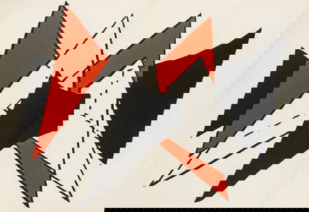 Alexander Calder, Composition, Derrire Le Miroir, Lithograph: Lithograph on vlin paper. Paper Size: 15 x 22 inches. Excellent condition, with centerfold, as issued. Inscription: Unsigned and unnumbered, as issued. Notes: From Derrire le miroir, N 141, 1963. Publ