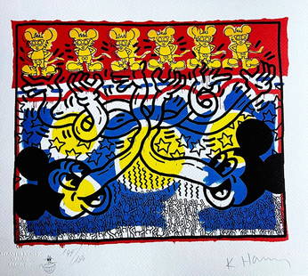 Keith Haring Lithograph Signed Numbered Stamp, Jeff Koons: Keith Haring Lithograph Signed Numbered Stamp, Jeff Koons Keith Haring " without title " Chromolithography printed in 1989 and reproduced in 180 specimens by Atlantis Verlag, Freiburg 32 x 36 cm Keith