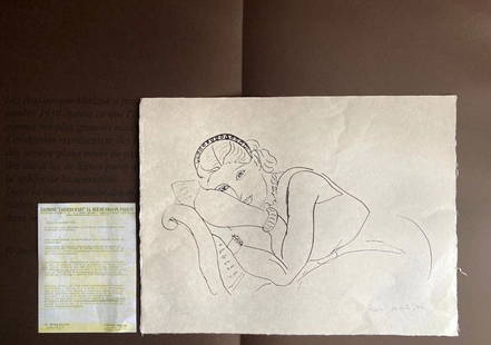 Henri Matisse Lithograph 1960 Contract -Ren Magritte Pablo Picasso: HENRI MATISSE '' Girl leaning on chair '' The graphic work measures 45 x 60 cm on a full sheet. First and only edition created by the famous Cahiers d'Art publishing house in 1960 on precious handmade
