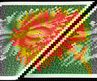 Yayoi Kusama Lithograph Mori Museum Coa Hand Numbered (200 Ex): Yayoi Kusama "Fleurs " La lithographie a t imprime en 2011 par le Mori Art Museum en 200 copies numrotes la main. Le travail mesure 32 x 38 cm Le numro progressif peut tre diffrent de celui publi. Mor