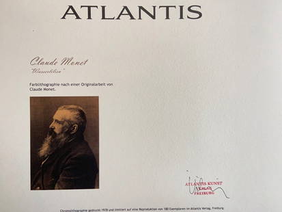 Claude Monet Lithograph Signed Numbered 1978 (Edgar Degas): Claude Monet Lithograph Signed Numbered 1978 (Edgar Degas) Claude Monet "N hell " Chromolithograph printed in 1978 in 180 copies by Atlantis Verlag, Freiburg 30 x 40 cm Signature Claude Monet on the s