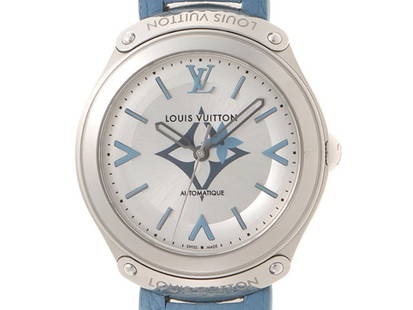 Louis Vuitton 2017 Guarantee Tambour Automatic Japan Ltd Ed. / 55 Q6G25: Material: SS Size: 36mm Bracelet: 17cm Type: Wrist watch Product Disclaimer: Items may exhibit light wear, such as minor scratches or slight tarnishing appropriate to their age and prior handling. We