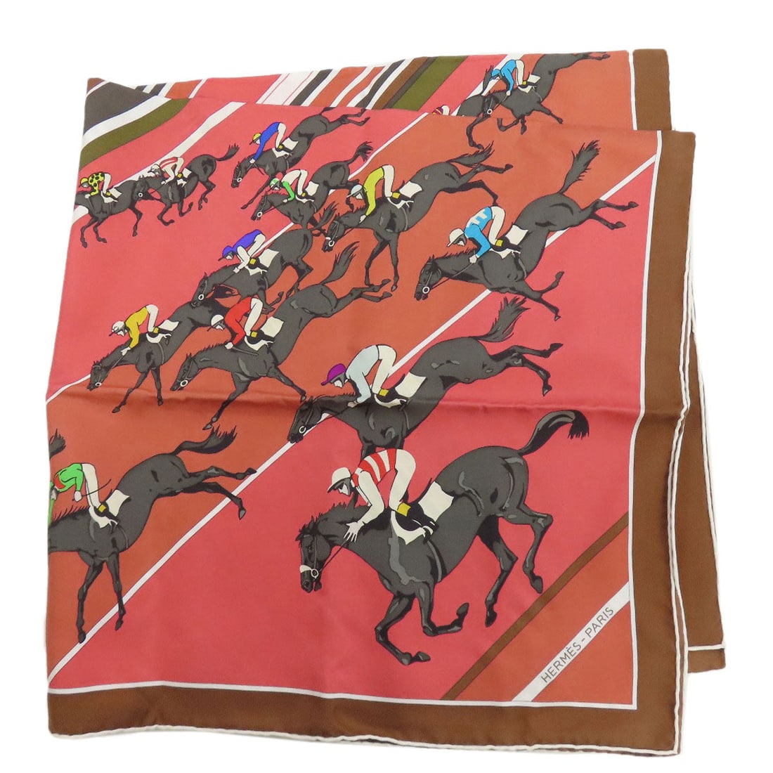 Hermes Scarf Silk Pink Carre90 Horse Racing Women (1 of 10)