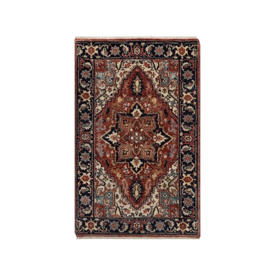 2'X3'2" Red Antiqued Fine Heris New Zealand Wool Hand Knotted Mat Rug: Style: Heris Type: Indoor Material: Wool Color: Red Item Length: 38 Item Width: 24 Rug Type: Hand Knotted Pile: Wool Shape: Rectangular Field Color: Red Size: 2"0" x 3"2" / 61 CM X 97 CM Age: 2000-Now