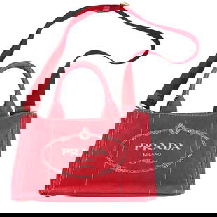 Prada Tote Bag Bn2439 Canvas Red 2Way Mini Canapa Women: Material: Canvas Gender: Women Pattern: mini Brand: PRADA Item: Tote Bag Model: Canapa Line: mini Type: 2way Gender: Women Color: Red Material: canvas Accessories: Shoulder strap, Instructions Size: c