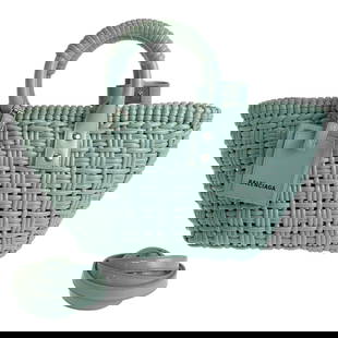 Balenciaga Handbag 671342 Enamel Mint Green Silvermetal Enamel Basket Bistro Xs: Gender: Women Pattern: Enamel Basket Brand: BALENCIAGA Item: Handbag Model: Bistro XS Line: Enamel Basket Type: Handbag Tote Bag 2WAY Basket Bag Gender: Women Color: Mint Green SilverMetal Material: e