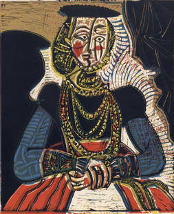 Pablo Picasso, Portrait Of A Woman (Orozco 214), Grabados Al Linleo, Linocut: Linocut on vlin paper. Unsigned and unnumbered, as issued. Size: 14 x 12 inches. Excellent condition. Notes: From the album, Pablo Picasso: Grabados al linleo. Published by Gustavo Gili, S.A., Barcelo