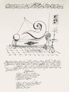 Saul Steinberg, Composition, Derrire Le Miroir, Lithograph: Lithograph on vlin paper. Paper Size: 15 x 11 inches. Excellent condition. Inscription: Unsigned and unnumbered, as issued. Notes: From Derrire le miroir, N 157, 1966. Published by Aim Maeght, diteur,