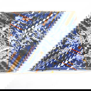 Hermes Scarf Main: Material: Silk Gender: Women Pattern: Carre90 Brand: HERMES Item: scarf Model: CONCOURS D ETRIERS Line: Carre90 Gender: Women Color: MARINE CLAIR/GRIS Material: Main: 100% silk Accessories: Box, tag,