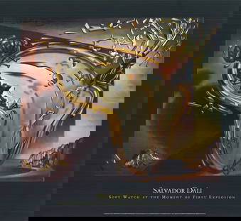 Salvador Dali Soft Watch At The Moment Of First Explosion " Offset Litho: Artist: Salvador Dali Title: Soft Watch at the Moment of First Explosion Year: 1995 Signed: No Medium: Offset Lithograph Paper Size: 22 x 24 inches ( 56 x 61 cm ) Image Size: 16.25 x 20 inches ( 41 x