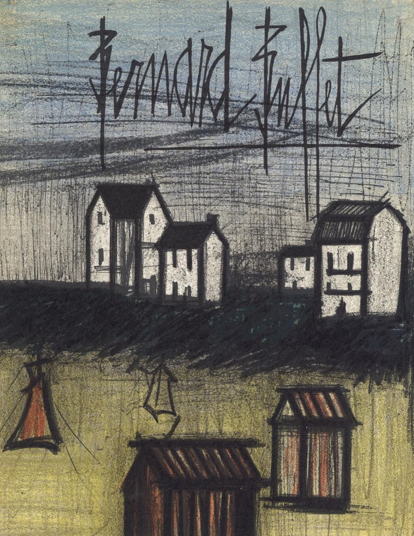 Bernard Buffet, La Petite Plage, Lithographs 1952-1966, Lithograph: Lithograph on vlin Acropole Papeteries de Renage paper. Paper size: 12.25 x 9.5 inches. Excellent condition. Inscription: Signed in the plate and unnumbered, as issued. Notes: From the album, Bernard