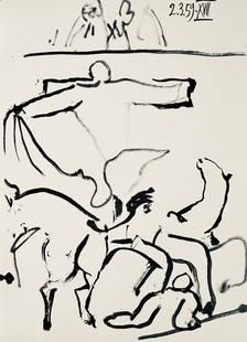 Pablo Picasso, Composition (Bloch 1276; Czwiklitzer 23), Toros Y Toreros, Lithograph: Lithograph on vlin dArches paper. Unsigned and unnumbered, as issued. Paper Size: 14.5 x 10 inches. Excellent condition. Notes: From the album, Pablo Picasso, Toros y Toreros, 1961. Published by aux d