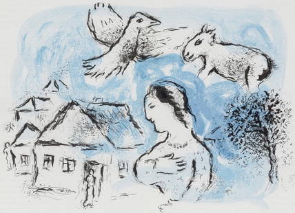 Marc Chagall, Composition (Cramer 104; Mourlot 917), Derrire Le Miroir, Lithograph: Lithograph on vlin paper. Paper size: 15 x 22 inches. Excellent condition, with centerfold, as issued. Inscription: Unsigned and unnumbered, as issued. Notes: From Derrire le miroir, N 225. Published
