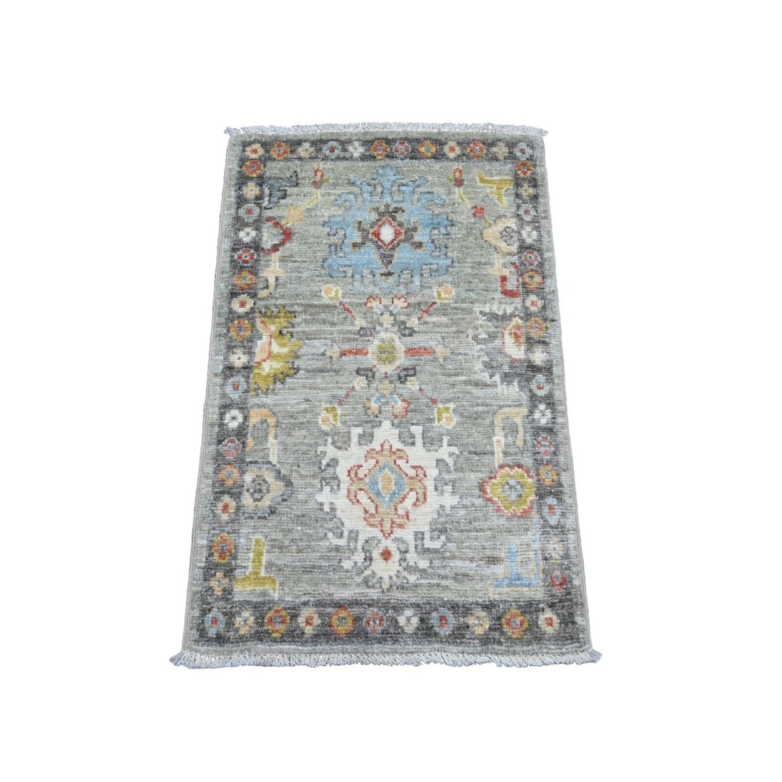 2'X3'2" Gray Afghan Angora Oushak Leaf Design Wool Hand Knotted Mat Rug: Style: Oushak Type: Indoor Material: Wool Color: Grey Item Length: 38 Item Width: 24 Rug Type: Hand Knotted Pile: Wool Shape: Rectangular Field Color: Grey Size: 2"0" x 3"2" / 61 CM X 97 CM Age: 2000-